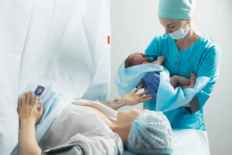 Assistance in childbirth by normal delivery or cesarean